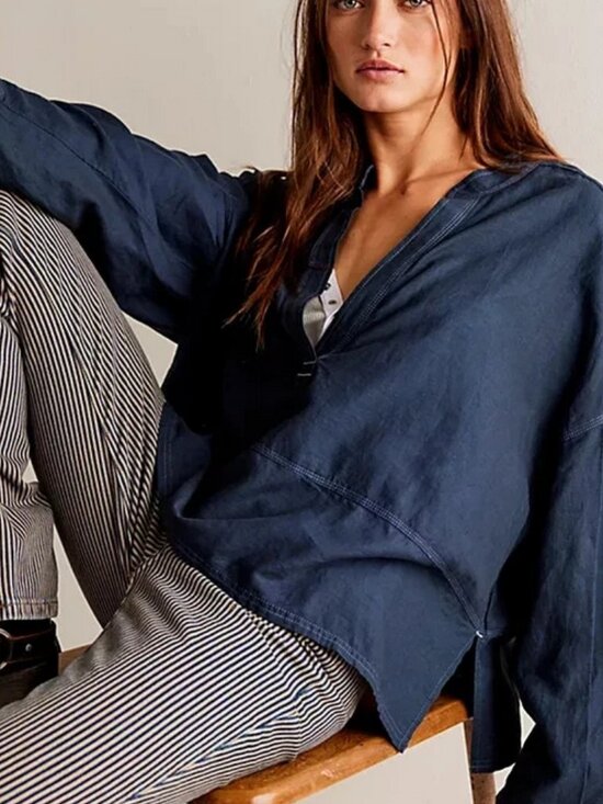 Free people Tops - Free People We The Free Jude Linen Shirt Oversized Collared Neck Top XS